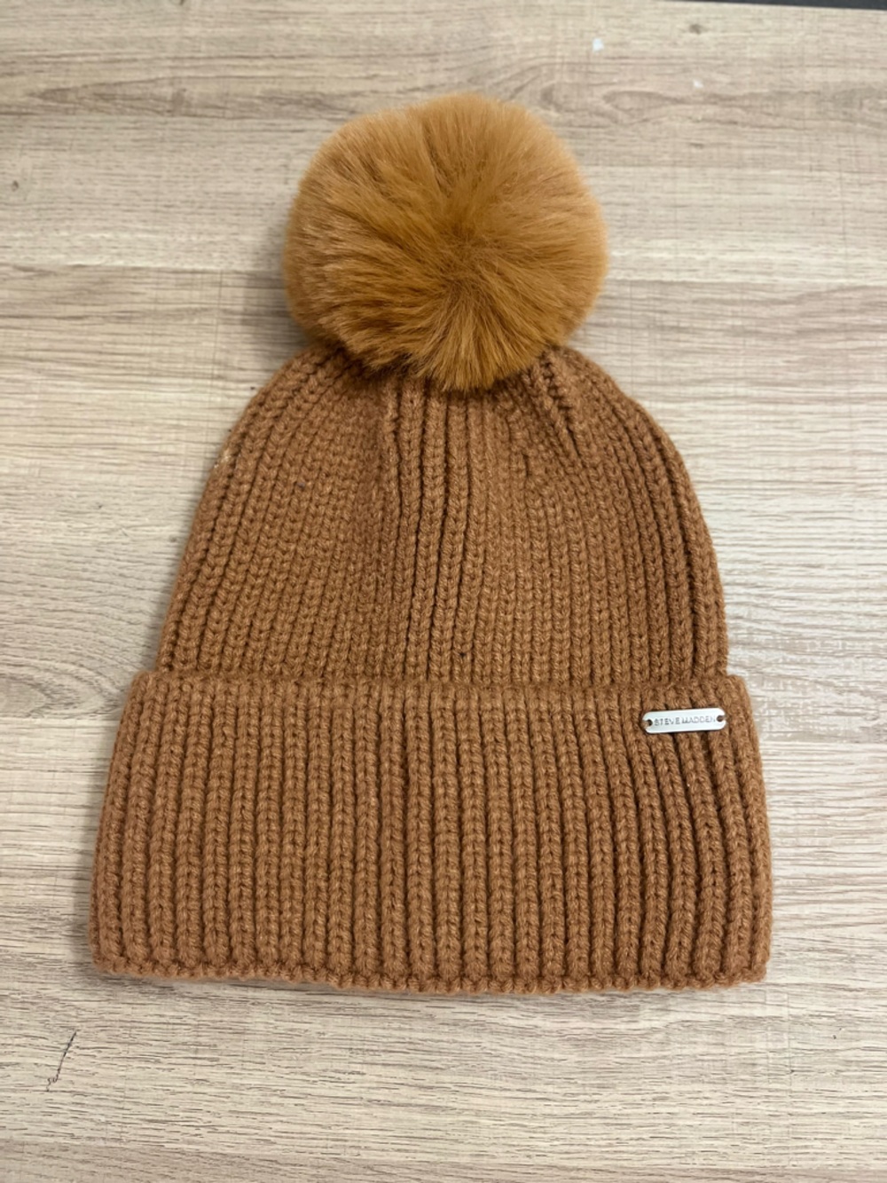 Steve Madden Kids Tan Pom Pom Knit Beanie